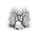 A child sitting with a Demon whispering in his ear while an Angel is being sent down to rescue the child tattoo design idea