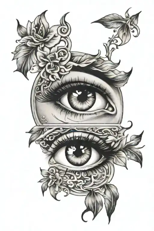 A tattoo of time, of something Greek, of a lady's eye, tattoo design idea