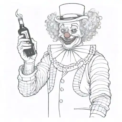 a clown with a gun and a bottle of wine  tattoo design idea