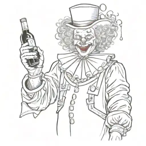a clown with a gun and a bottle of wine  tattoo design idea
