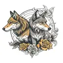 wolf and fox tattoo design idea