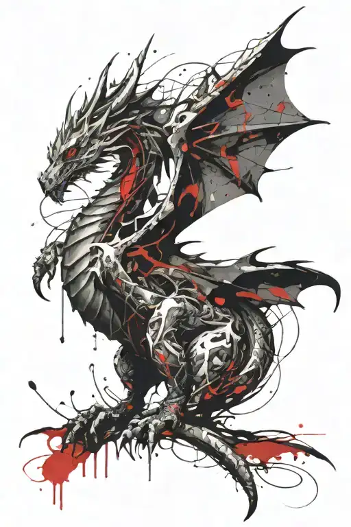 dragon with wings sitting on abstraction tattoo design idea