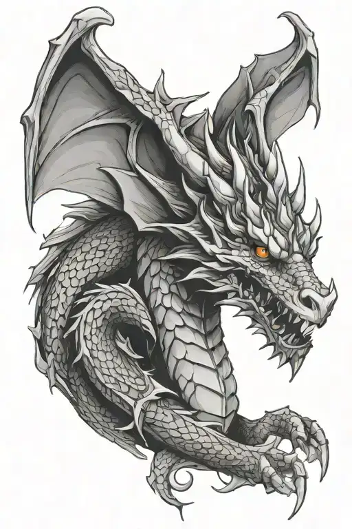 dragon with wings sitting on abstraction tattoo design idea