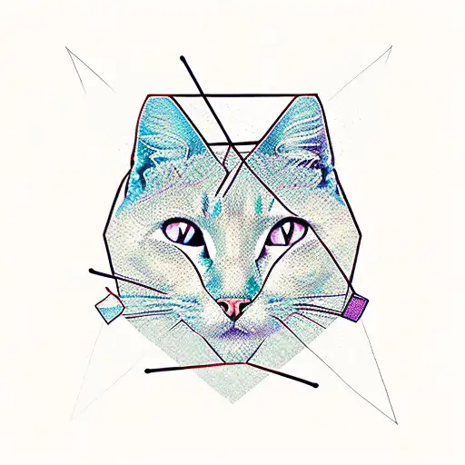 A stack of books with cat paw prints on them, intertwined with geometric shapes tattoo design idea