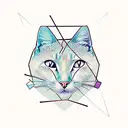 A stack of books with cat paw prints on them, intertwined with geometric shapes tattoo design idea