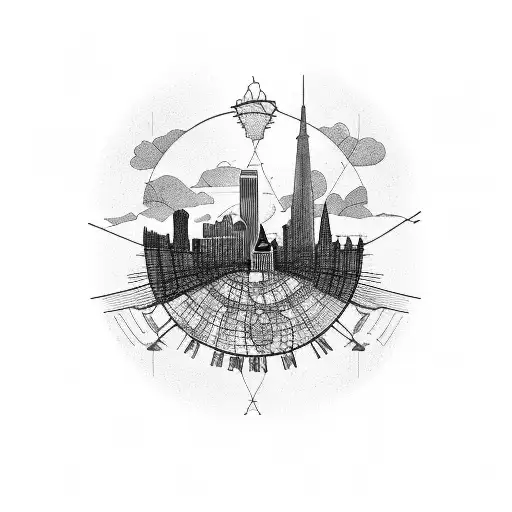 Harlem skyline with a basketball hoop in the foreground tattoo design idea