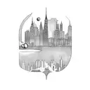 Harlem skyline with a basketball hoop in the foreground tattoo design idea