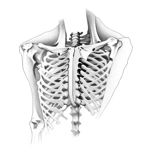 skeleton with an emo girl inside the rib cage tattoo design idea