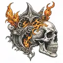 Skull wiht Flames Around It tattoo design idea