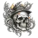 Skull wiht Flames Around It tattoo design idea