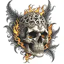 Skull wiht Flames Around It tattoo design idea