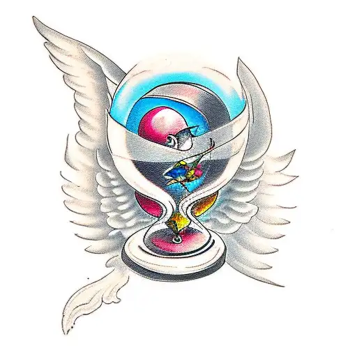 hourglass with wings flying toward death tattoo design idea