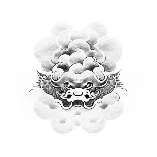 Japanese clouds forming the shape of foo dogs tattoo design idea