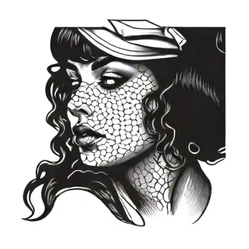 girl curly brunette hair tattoo design idea