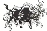 a raging bull in a patch of iris flower surrounded tattoo design idea