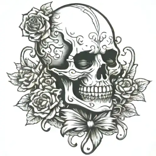 skeleton pompadour mustache full body tattoo design idea