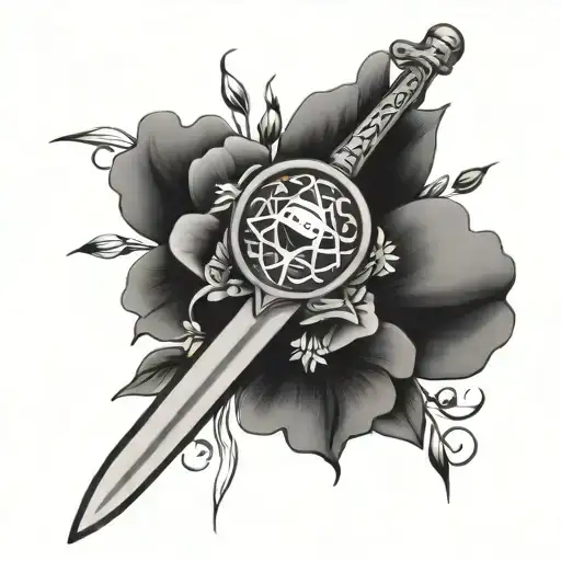 Adventure time sword surrounded by gardinia flowers tattoo design idea