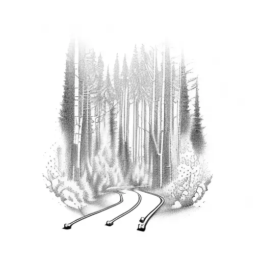 A dirtbike speeding through a forest trail with musical notes trailing behind tattoo design idea