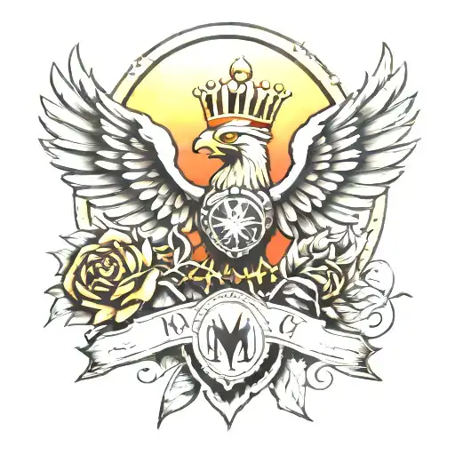 mom tribute with liver bird and sun rays radiating and birthday and family crest tattoo design idea