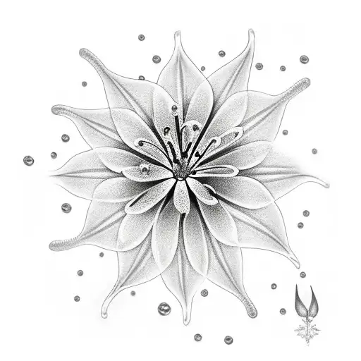 lily flower with stem and  snowflakes falling onto it  tattoo design idea