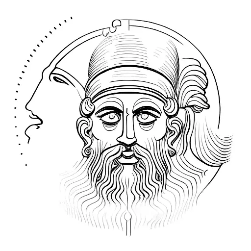 Ancient greek head with lines and quote on the side tattoo design idea