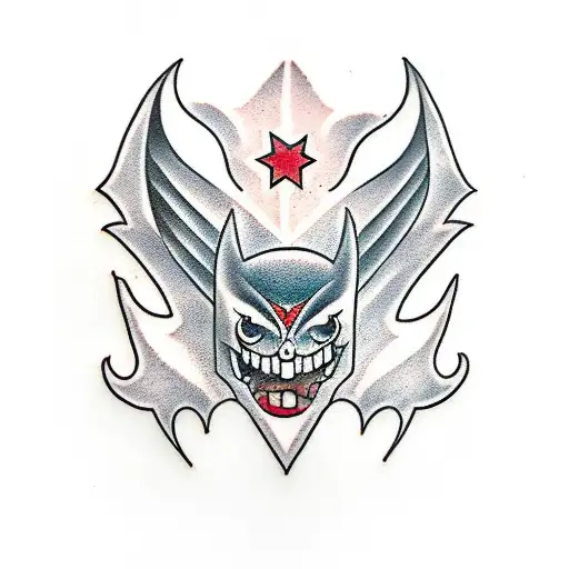 bat face and wings tattoo design idea