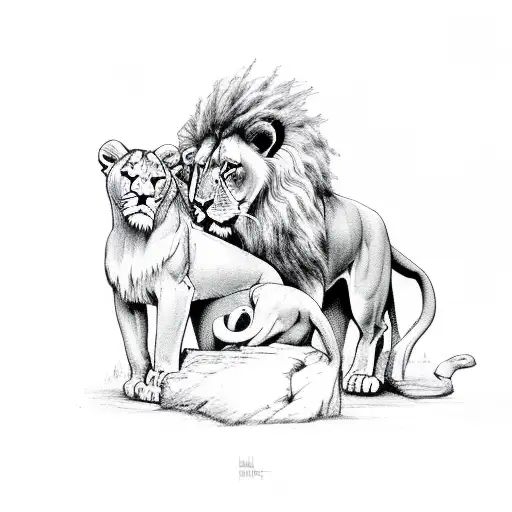 cross with a lion and lamb  tattoo design idea