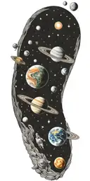 Space, galaxies, planet, moon, asteroid, sun, stars tattoo design idea