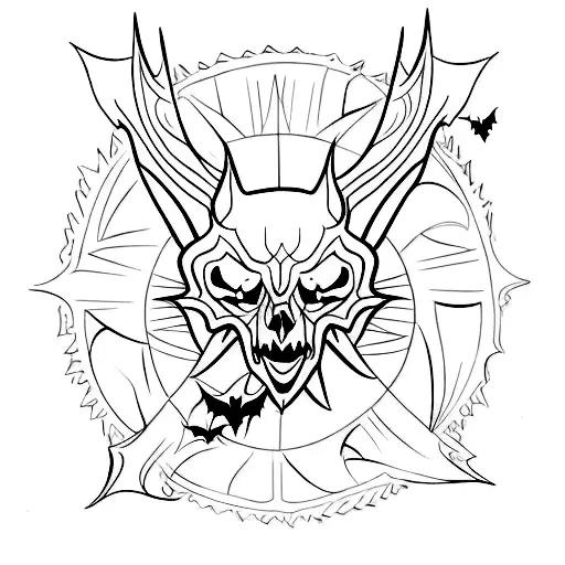 A sketch-style tattoo of a gothic cathedral with bats flying around it tattoo design idea