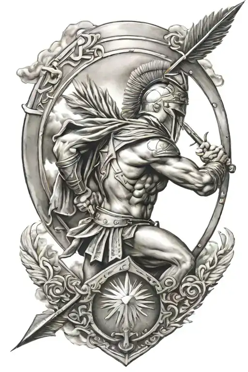 spartan shield arrow sky clouds tattoo design idea