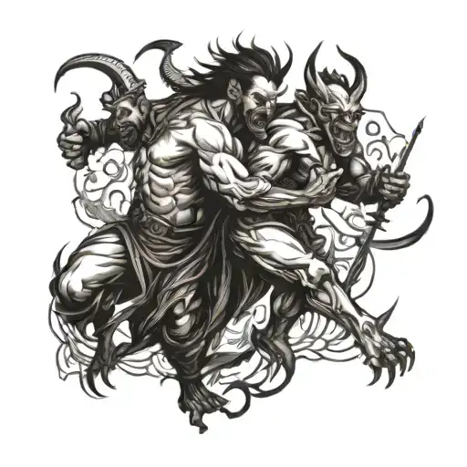 A fierce battle scene between two devils on the chest tattoo design idea