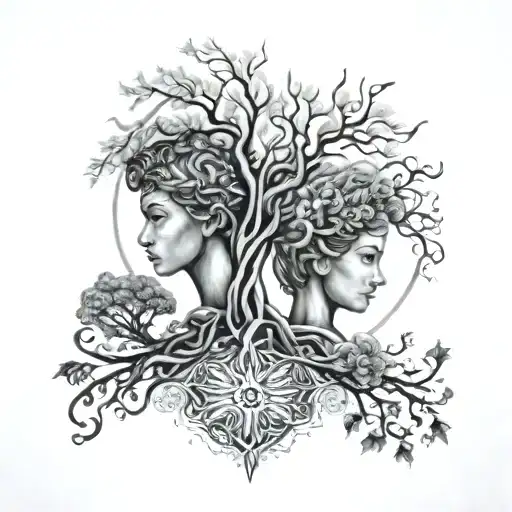 Aquarius and Virgo and Tree of Life tattoo design idea
