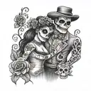 day of the dead dancing couple  tattoo design idea