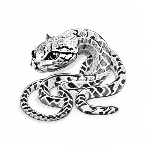 cute snake and cute cat  friends  tattoo design idea