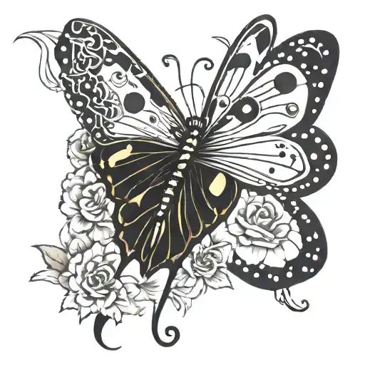 butter fly and domino piece tattoo design idea