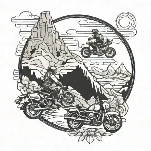 motocycle and journey and meteora greece mythology tattoo design idea