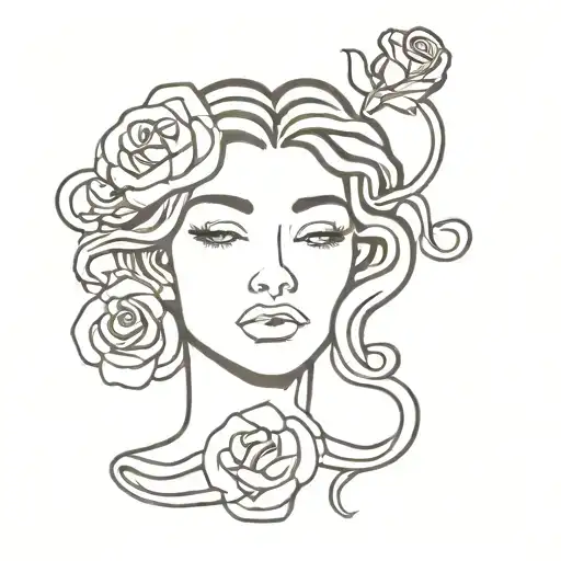 A minimalist Medusa tattoo with a rose fire unity tattoo  , symbolizing empowerment and defiance against adversity tattoo design idea
