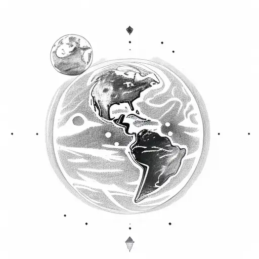 a planet on certer with two hands touching it and a string conecting the hands tattoo design idea