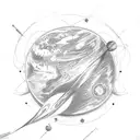 a planet on certer with two hands touching it and a string conecting the hands tattoo design idea