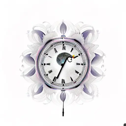 neon roses, music staff and notes, 9mm pistol, clock with the numbers 260189, angel wings and filigree tattoo design idea