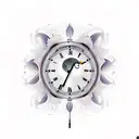 neon roses, music staff and notes, 9mm pistol, clock with the numbers 260189, angel wings and filigree tattoo design idea