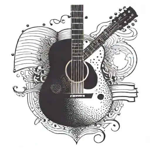 A heart-shaped book with a guitar neck as the spine tattoo design idea