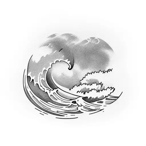 A majestic wave crashing against a surfboard tattoo design idea