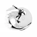 A surfer riding a giant wave with a sunset in the background tattoo design idea