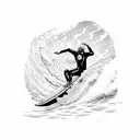A surfer riding a giant wave with a sunset in the background tattoo design idea