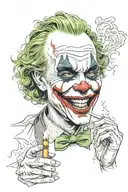 Heath Ledger Joker igniting cigarette from the flames of a burning house tattoo design idea