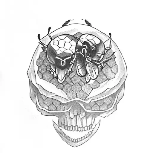 bees with honeycomb skull  tattoo design idea