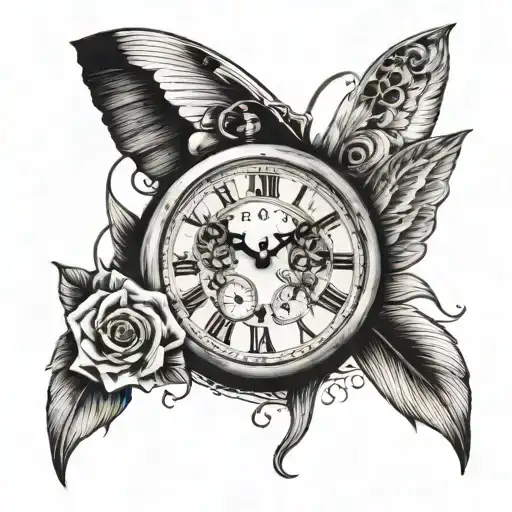 eyes, clock, fingerprint mixed tattoo design idea