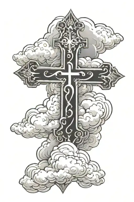 Black Cross with cloud behind it, John 3:17  bible verse at the bottom tattoo design idea