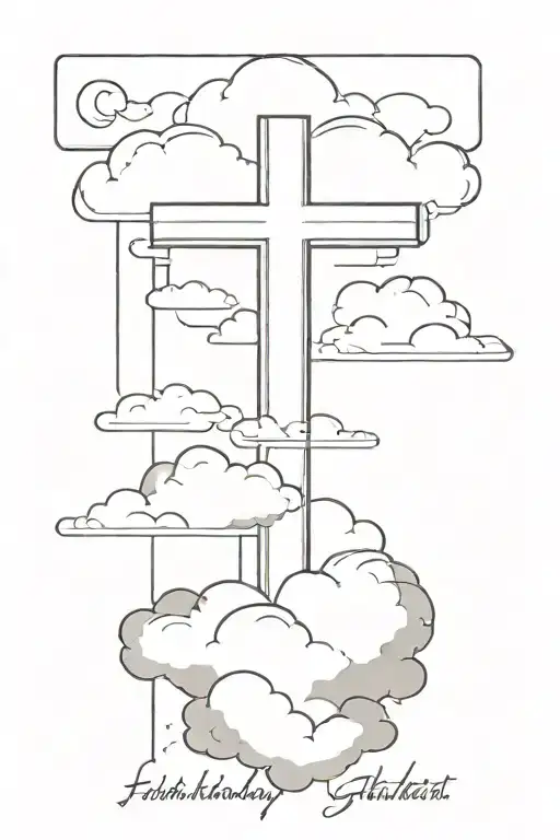 Simple Black Cross With heavenly clouds behind It, John 3:17 Bible Verse written At The Bottom" tattoo design idea